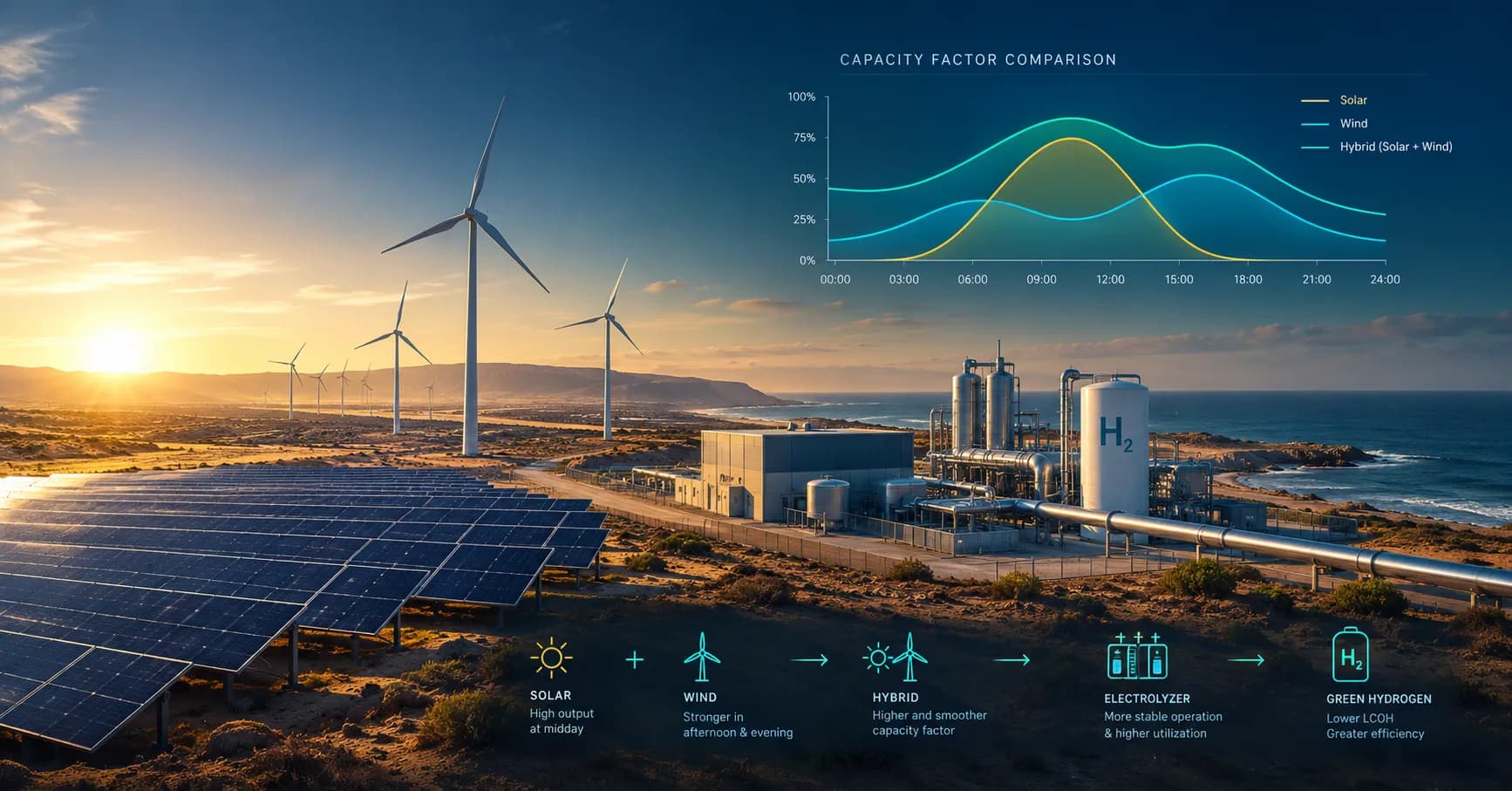 Why Hybrid Solar-Wind Systems Outperform Single-Source RE for Green Hydrogen: The Capacity Factor Math
